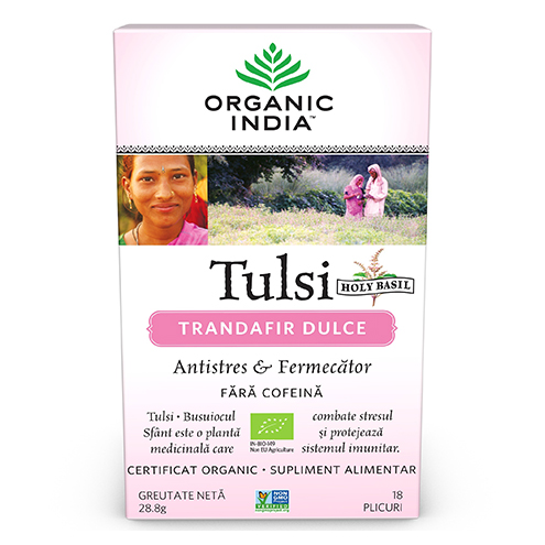 Ceai Tulsi (Busuioc Sfant) Trandafir Dulce (fara gluten) Organic India BIO - 28.80 g